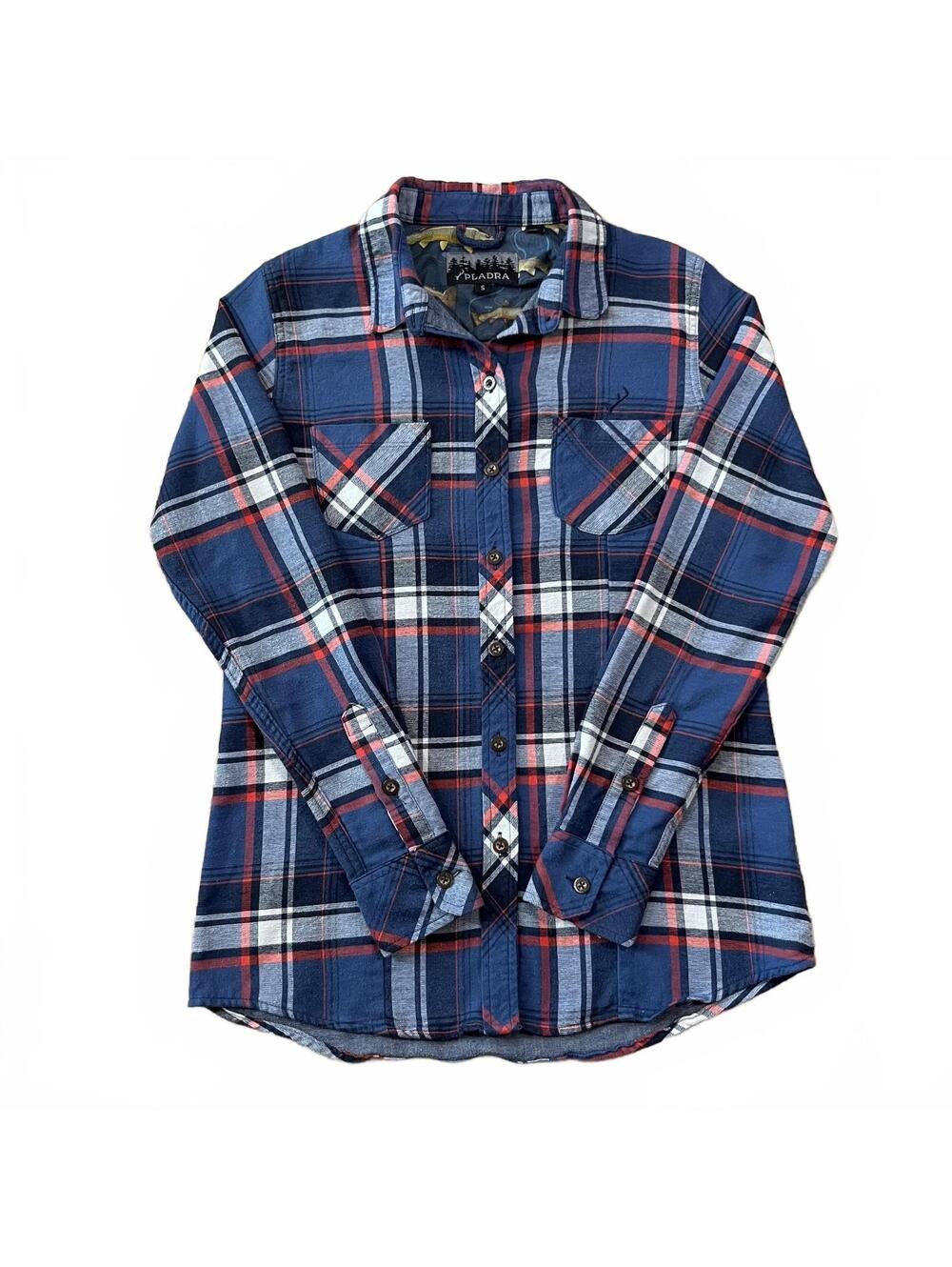 Pladra Womens Flannel Shirt Long Sleeve Blue Red Plaid Size Small